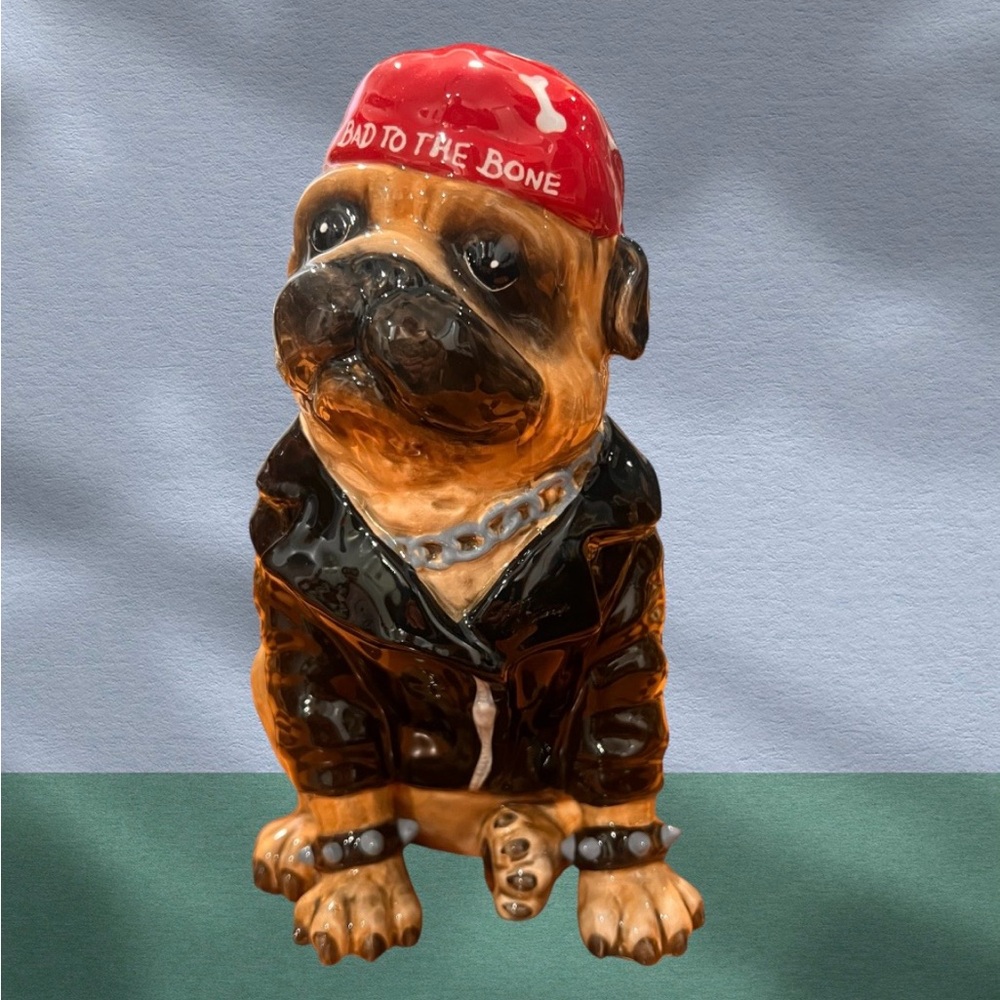 Blue Sky Clayworks, Pug Biker Motorcycle Dog "Bad To The Bone".